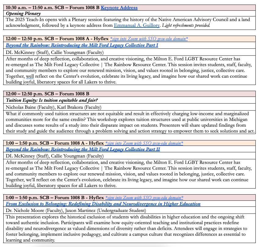 screenshot of the 2025 program, with sessions listed by hour with included descriptions